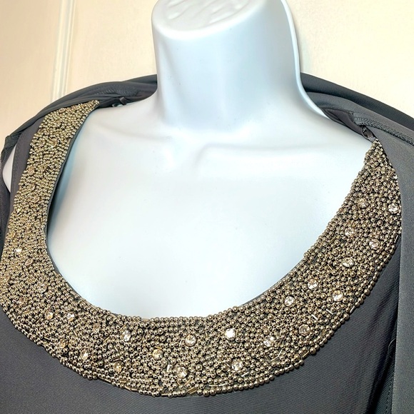 NWT Mesh Jacket Tank Top Women’s 14 W Grey Mocked Beaded Jeweled Sheer Formal - Picture 4 of 17